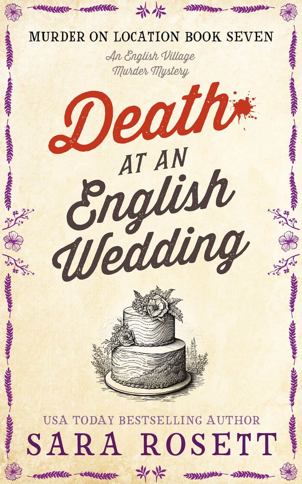 Cover of Death at an English Wedding, by Sara Rosett, a fun English village mystery set that combines a whodunit with Jane Austen