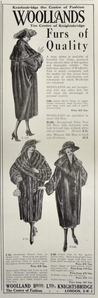 I love the ads from the 1920s--so elegant! Woolland Bros, London; advertisement, from: Illustrated Sporting and Dramatic News, 1921. Public Domain per WikiMedia Common.